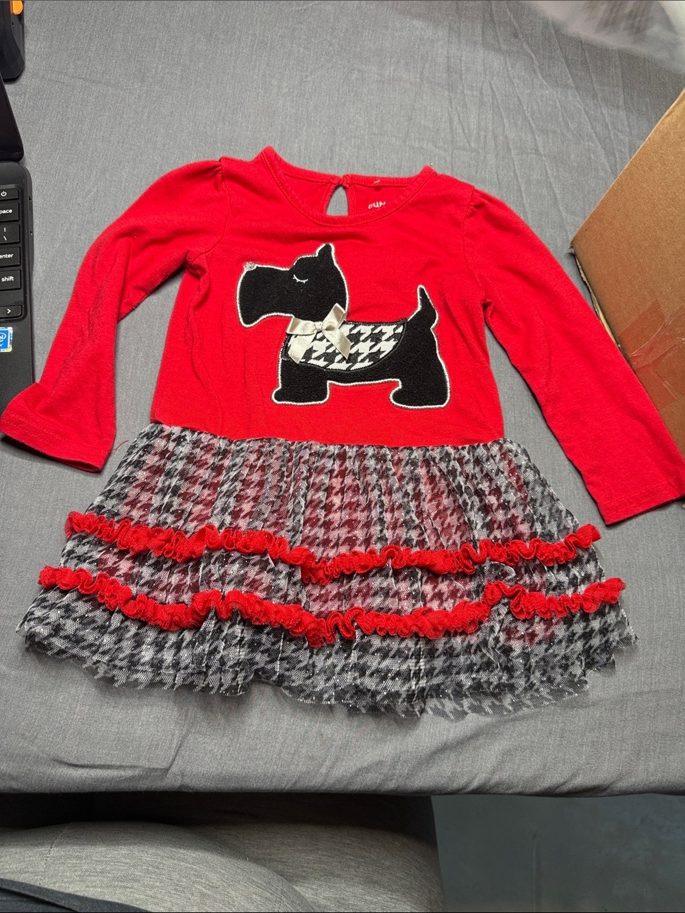 Girls Red Scottie Dog Ruffle Dress